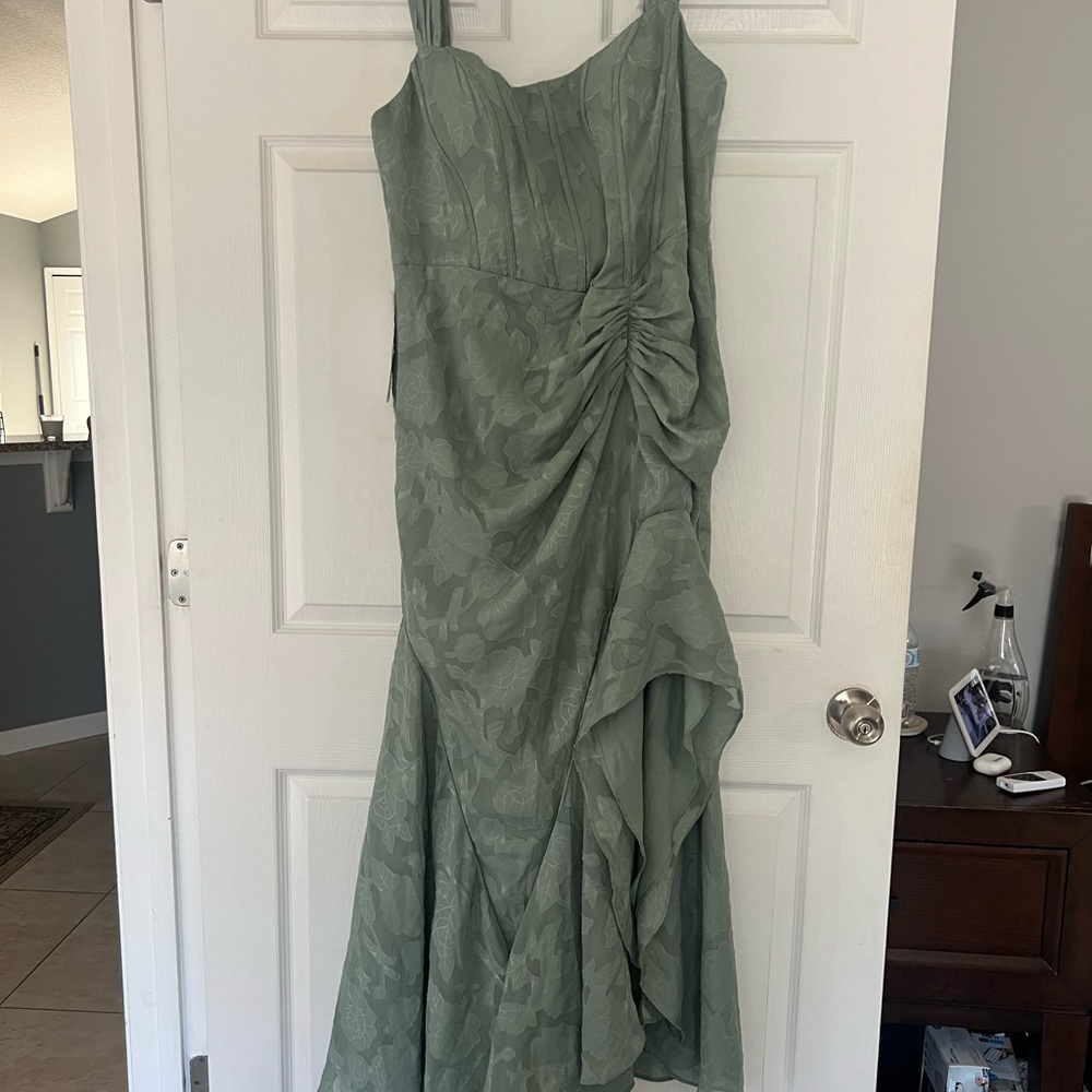Azazie Green Floral Dress